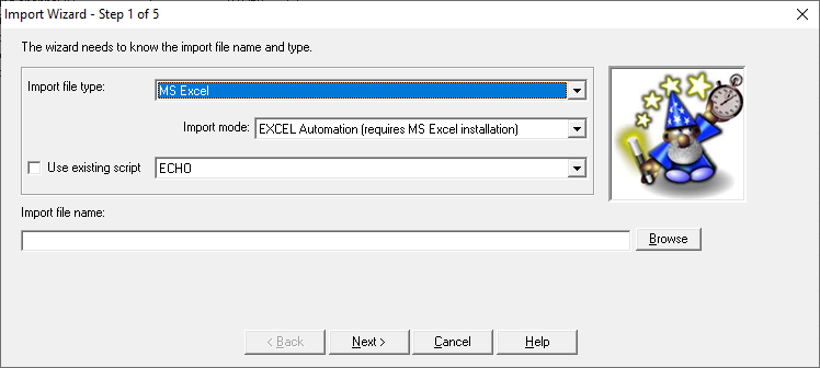 Import Wizard step 1